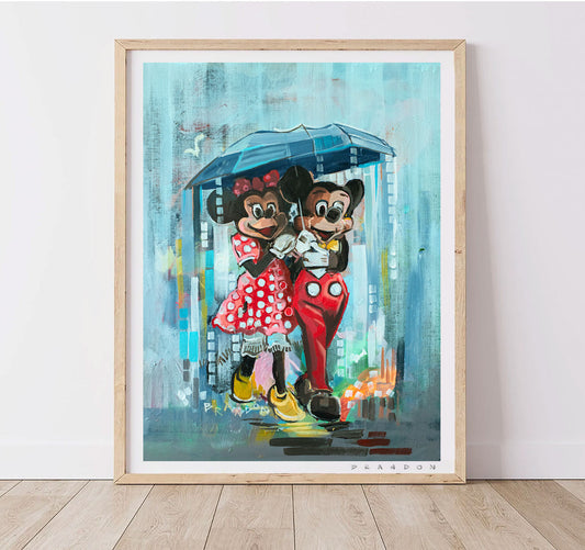 Mickey & Minnie "Rainy Day in the Park" | Archival-Quality Disney Print by Brandon Thomas