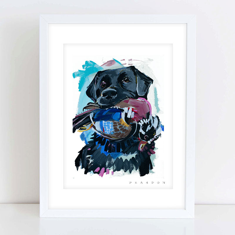 Black Lab with a Wood Duck Bird Dog | Archival-Quality Painting Print