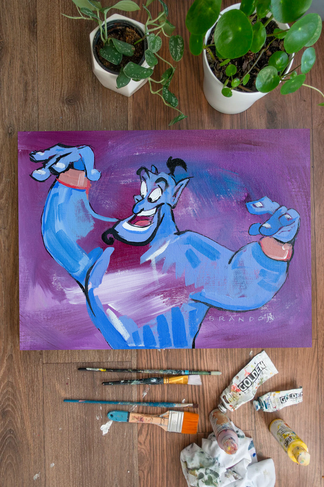 Disney's Aladdin "Genie" Framed Painting | Original Acrylic Painting on 12x16 Premium Canvas Panel