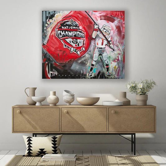 Georgia Bulldogs "Hairy with the Flag" | 30x36 Original Painting on Gallery Wrapped Canvas