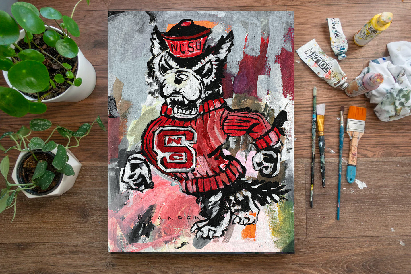 NC State University Vintage "Tuffy Marching" Painting | Original Acrylic Painting on 12x16 Premium Canvas Panel