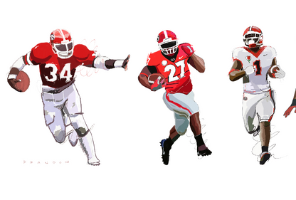 The Great Running Backs of Georgia 8 in Row Illustration Print