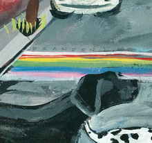 Load image into Gallery viewer, Midtown Atlanta Dogs Crossing Rainbow Crosswalk Abbey Road | Original Painting on 20x24 Fredrix Canvas Panel
