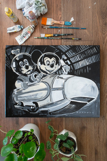 Disney's Vintage Space Mountain Mickey Mouse Painting | Original Acrylic Painting on 16x20 Premium Canvas Panel