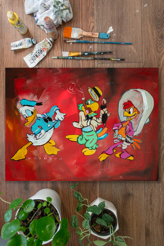 Disney's Three Caballeros Painting | Original Acrylic Painting on 24x20 Premium Canvas Panel