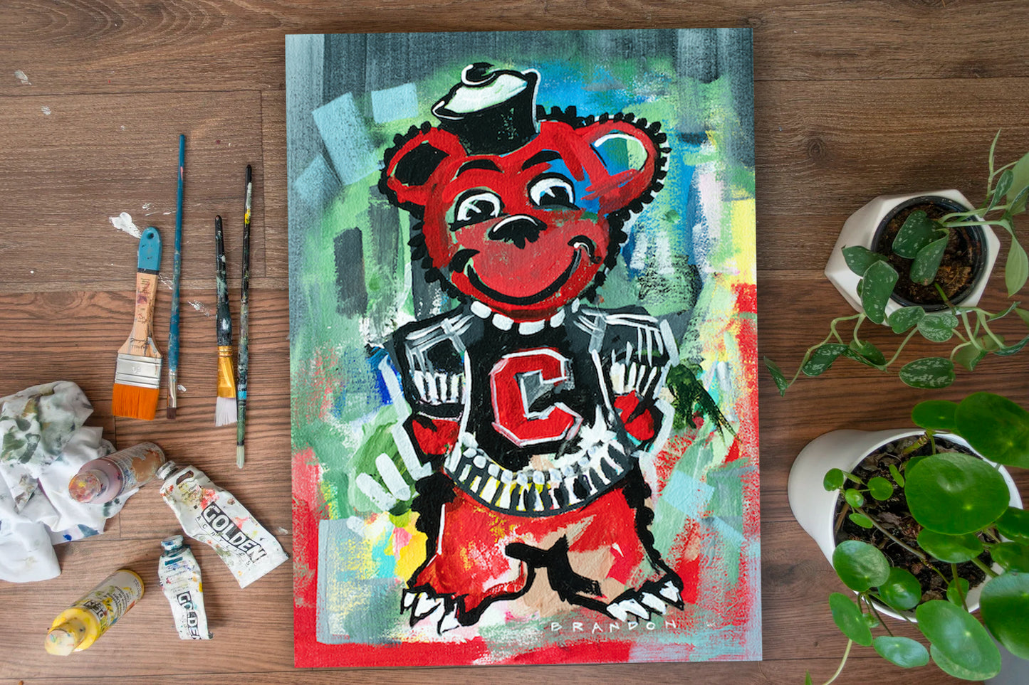 Cincinnati Bearcats "Throwback Varsity Bearcat" | Original Painting on 12x16 Fredrix Canvas Panel