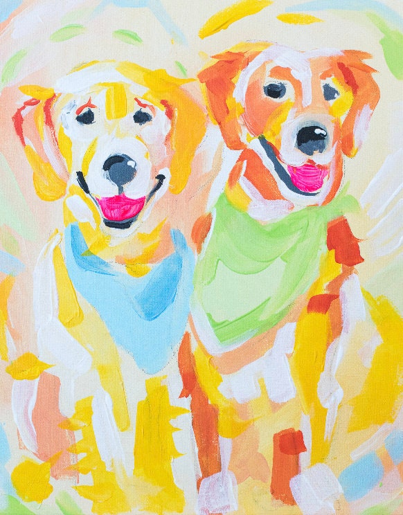 Golden Retriever Twins Painting Print - D046