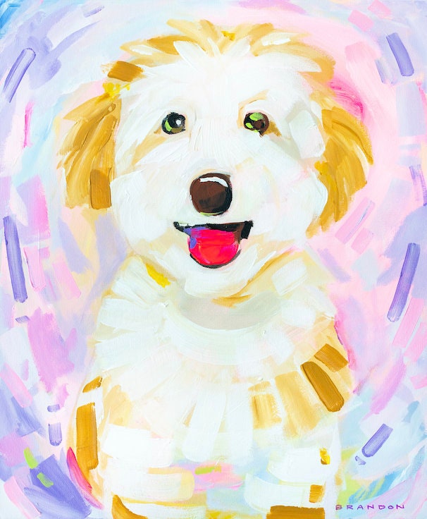 Glowing Golden Doodle Maltese Painting Print