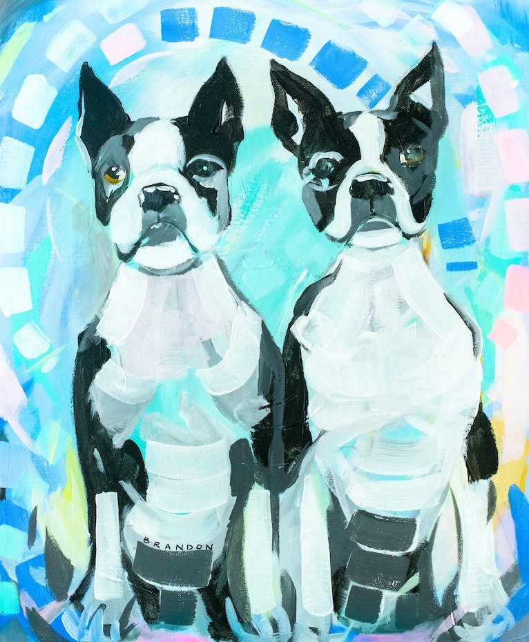 Twin Boston Terrier Painting Print