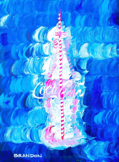 Coke Bottle "Blue Waves" Coca-Cola Painting Print - K006