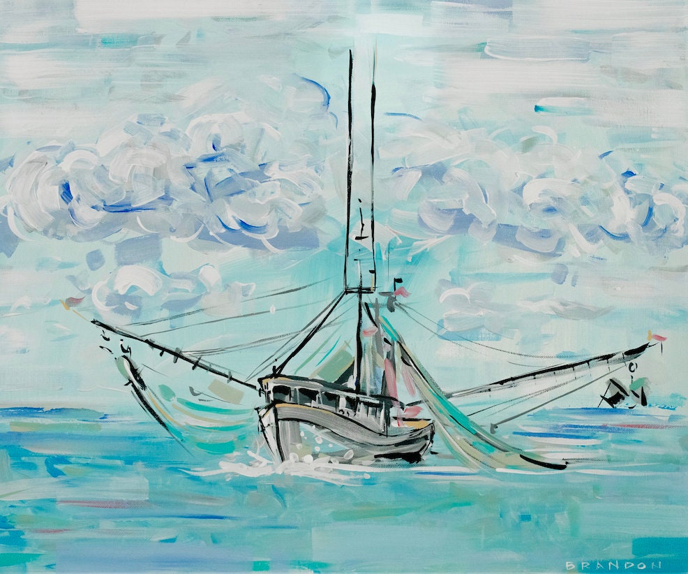 Shrimp Boat - Fishing Coastal Beach Deco Painting Print by BRANDON