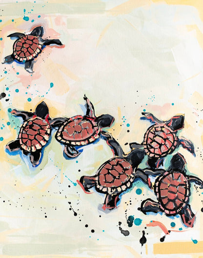 Sea Turtle Hatchlings Painting Print