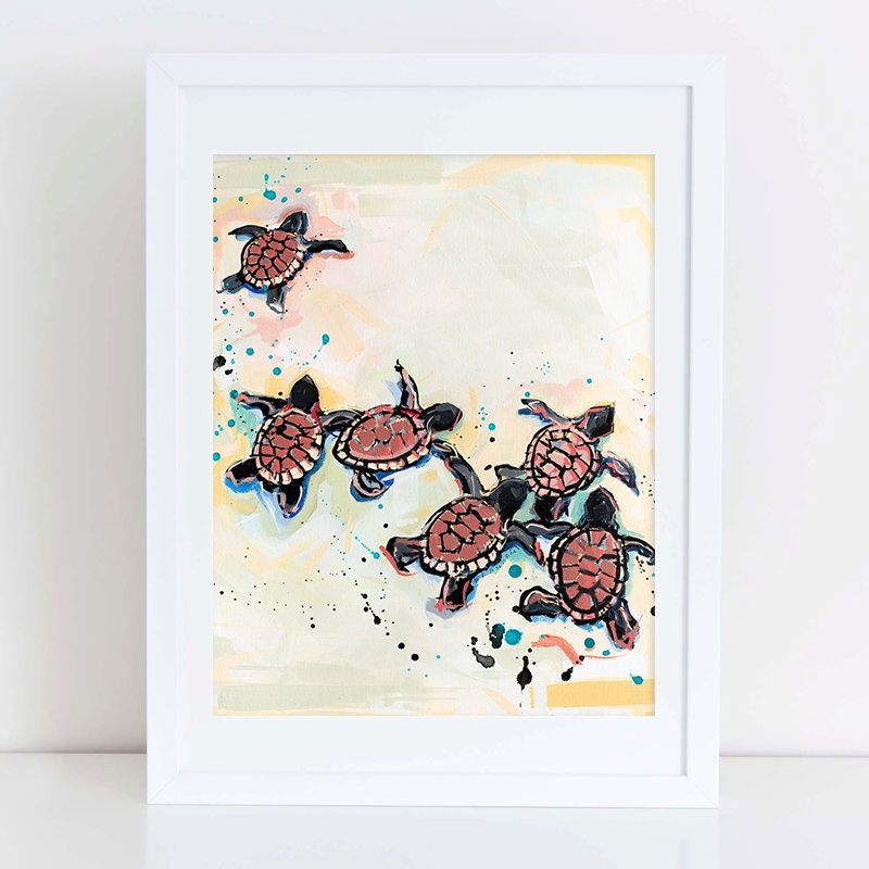 Sea Turtle Hatchlings Painting Print