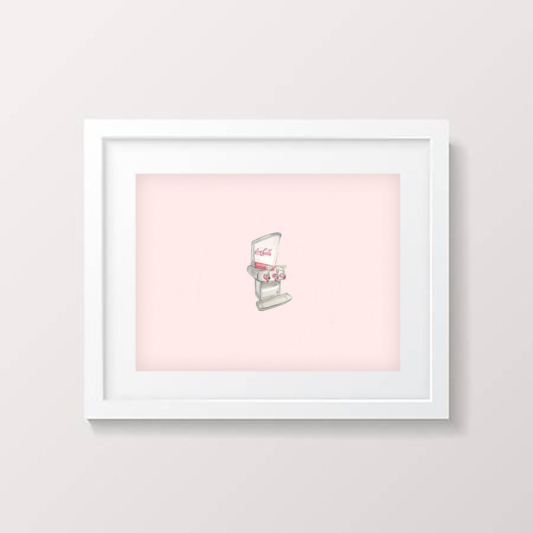 Vintage Coca-Cola 3-Valve Fountain Painting Print (Pink)