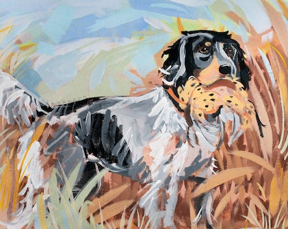 English Setter - "Pointer in the Grass" Hunting Dog Painting Print