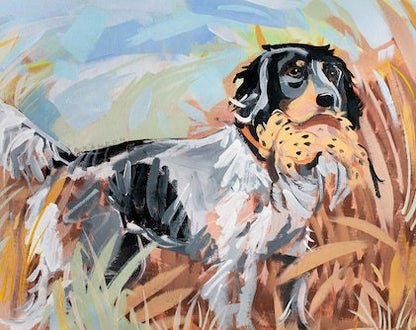 English Setter - "Pointer in the Grass" Hunting Dog Painting Print