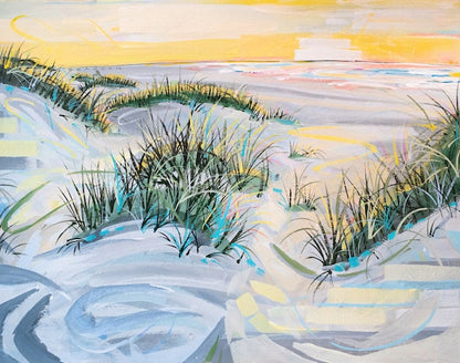 Grassy Dunes at Sunset Coastal Beach Painting Print