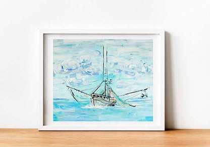 Shrimp Boat - Fishing Coastal Beach Deco Painting Print by BRANDON