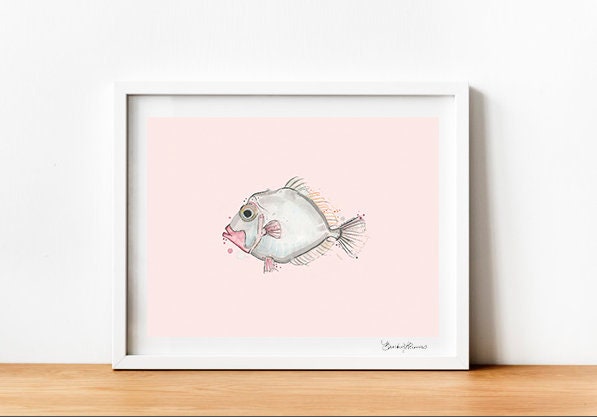 Lookdown Dory Fish Coastal Beach House Decor Painting Print (Coastal Pink)