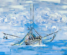 Load image into Gallery viewer, Shrimp Boat in the Storm Coastal Beach Painting Print
