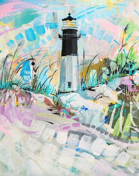 Tybee Island Lighthouse Beach House Painting Print
