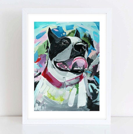 Boston Terrier or French Bulldog Painting Print. -D1011