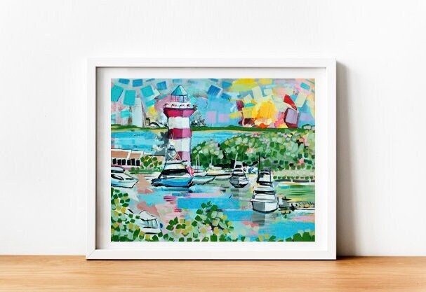Hilton Head Island Lighthouse in Harbour Town Painting Print