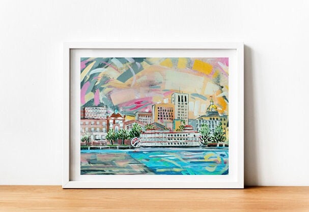 River Street at Sunset Savannah Georgia Painting Print