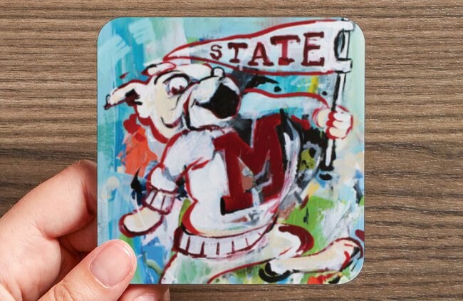 Mississippi State University Bulldogs Vintage Bully Water-Resistant Glazed Coasters