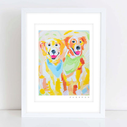 Golden Retriever Twins Painting Print - D046