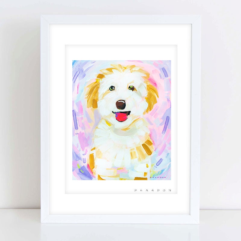 Glowing Golden Doodle Maltese Painting Print