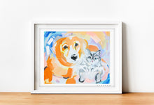 Load image into Gallery viewer, Golden Retriever Snuggles Painting Print - D081
