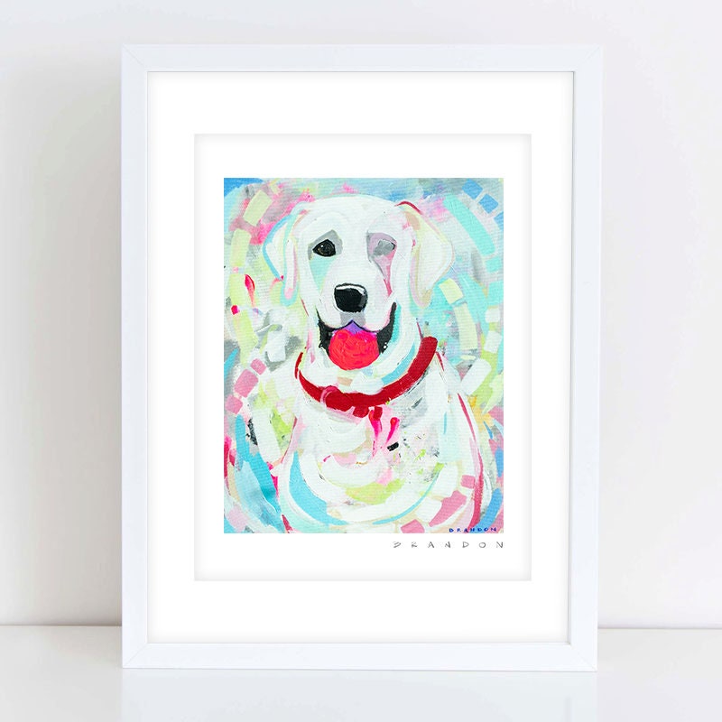White Lab Dog Painting Print