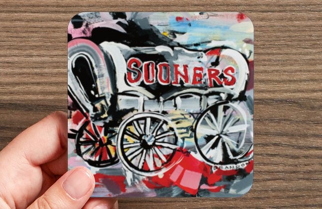 Oklahoma Sooners Boomer Wagon Water-Resistant Glazed Coasters