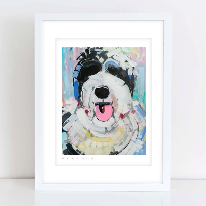 Sheepadoodle or Portuguese Water Dog Painting Print