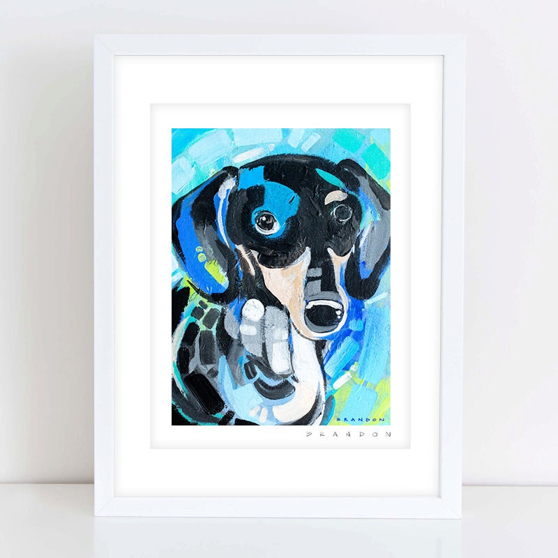 Little Blue Dachshund Dog Painting Print