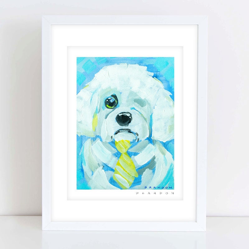 Maltipoo Shih-poo with Bowtie Dog Painting Print - D112