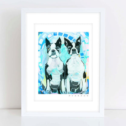 Twin Boston Terrier Painting Print