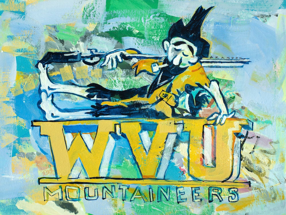 West Virginia University Mountaineer Original Painting on 12x16 Premium Canvas Panel