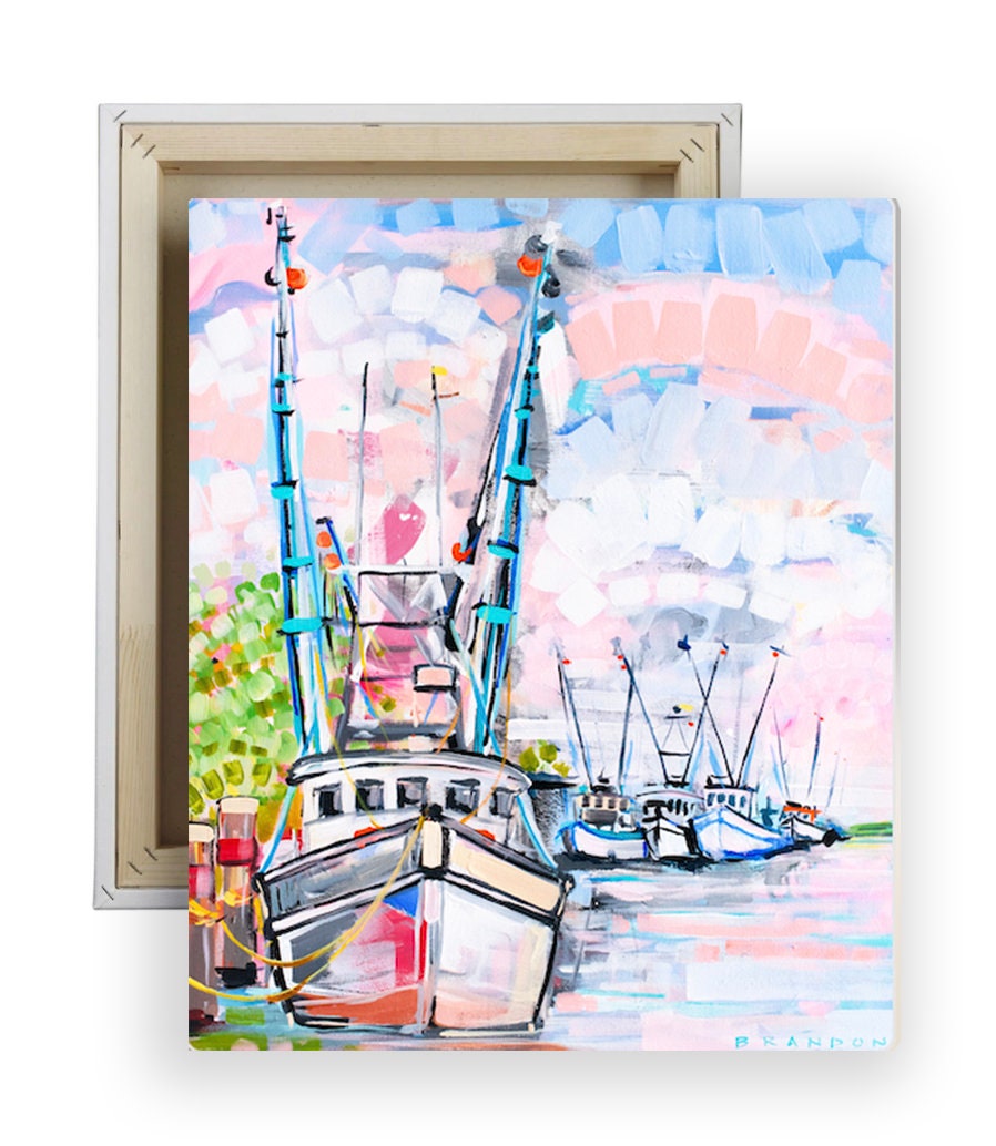 Shrimp Boat at Sunset Original Painting - 20x24 Wrapped Canvas