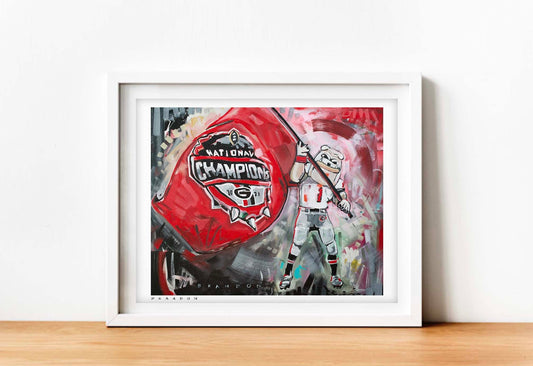 University of Georgia National Championship "Hairy with the Flag" Painting Print