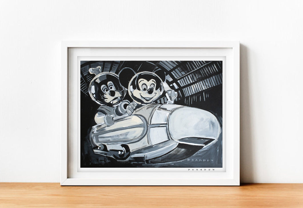 Space Mountain 1975 Vintage Opening Day Mickey Painting Print
