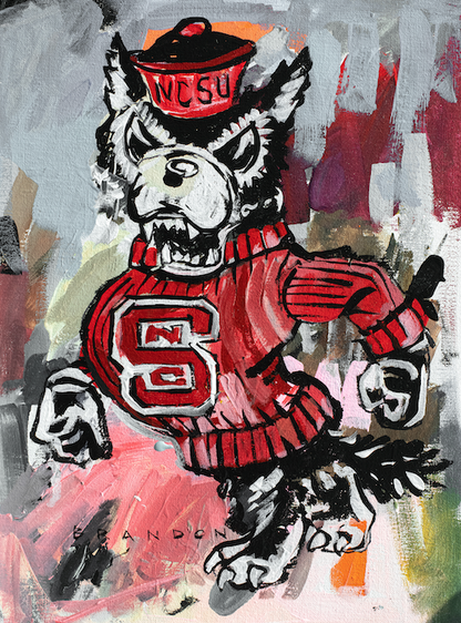 NC State University Vintage "Tuffy Marching" Painting | Original Acrylic Painting on 12x16 Premium Canvas Panel